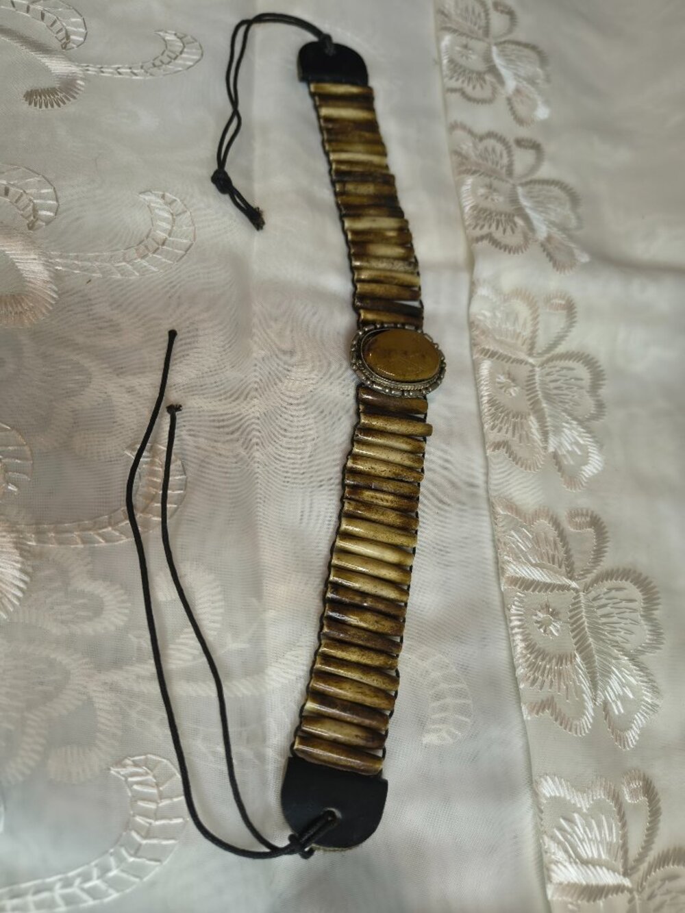 Vintage Bone and Jasper Leather Choker